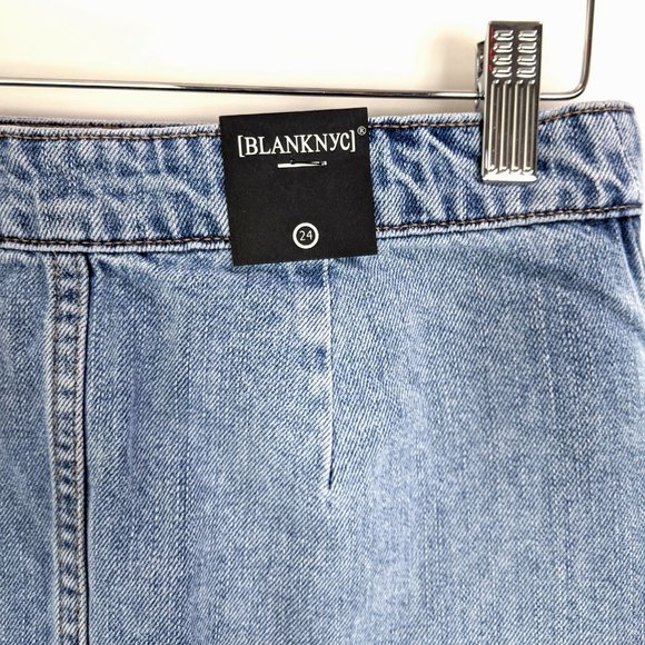 Blank NYC Size 24 XXS Womens Fringe Hem Wrap Mini Denim Skirt in Light Blue - Picture 7 of 13